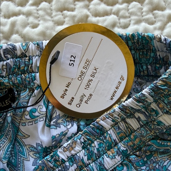 NWT Greece EUA Collection Silk Shorts Teal Floral Paisley Gold Accents One Size - Picture 4 of 9